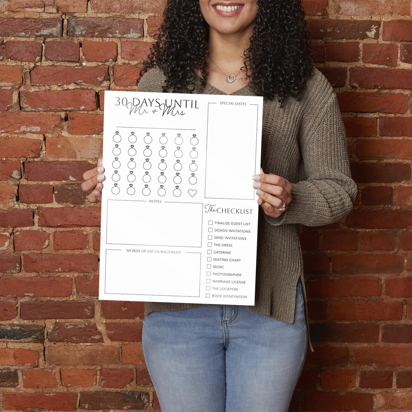 Minimalistic Wedding Tracker On White With List | 12x16