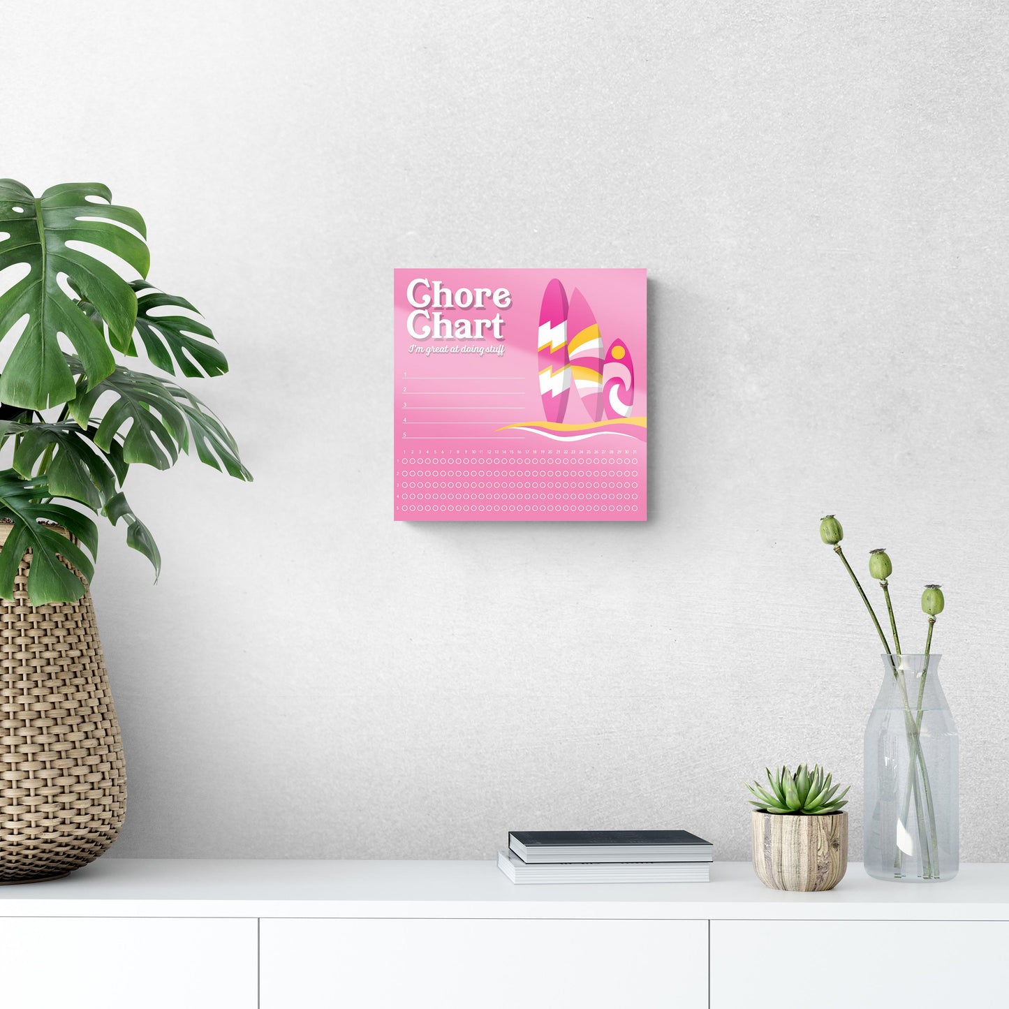 Pink Dream Surfboard Chore Chart | 12x12