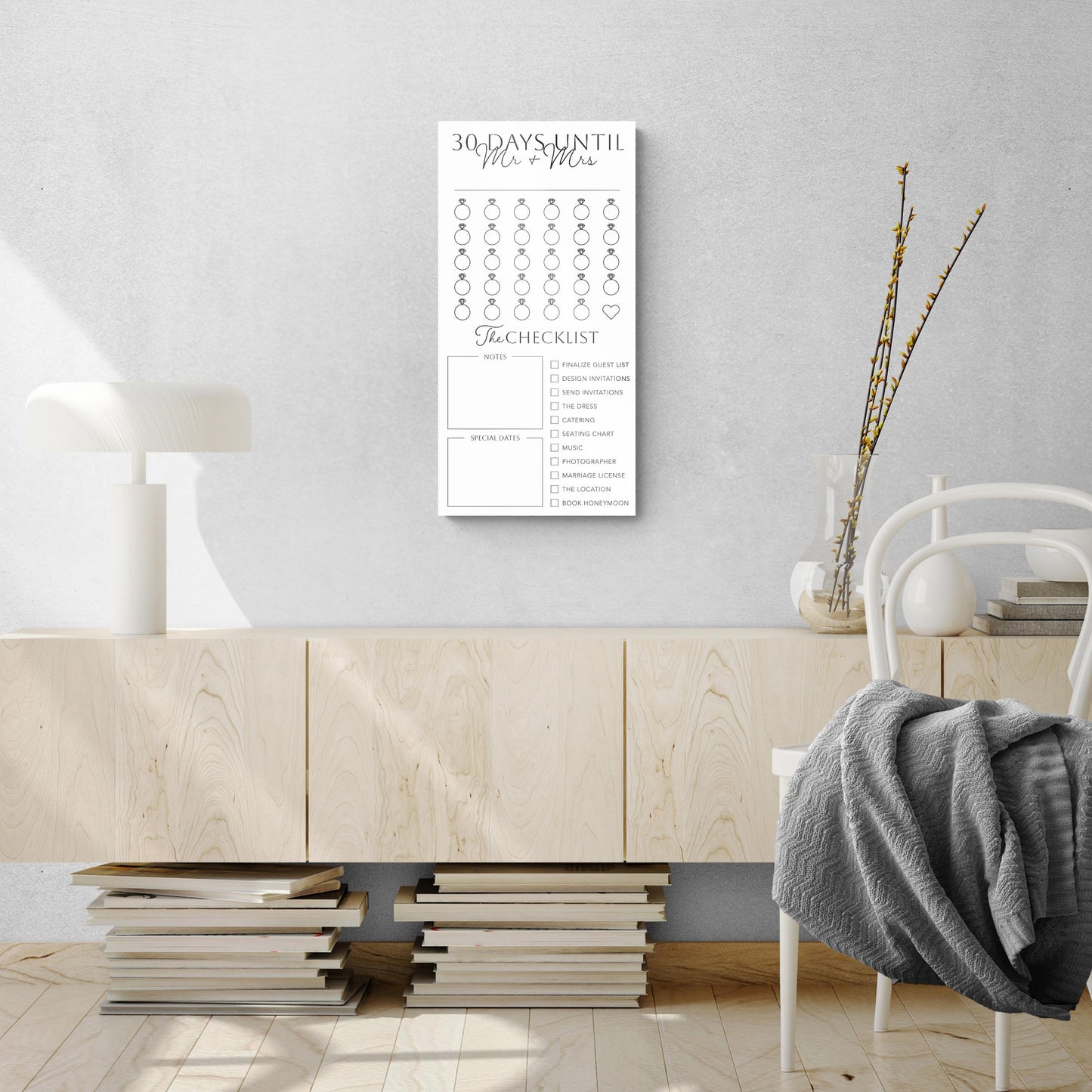 Minimalistic Wedding Tracker On White With List | 12x24