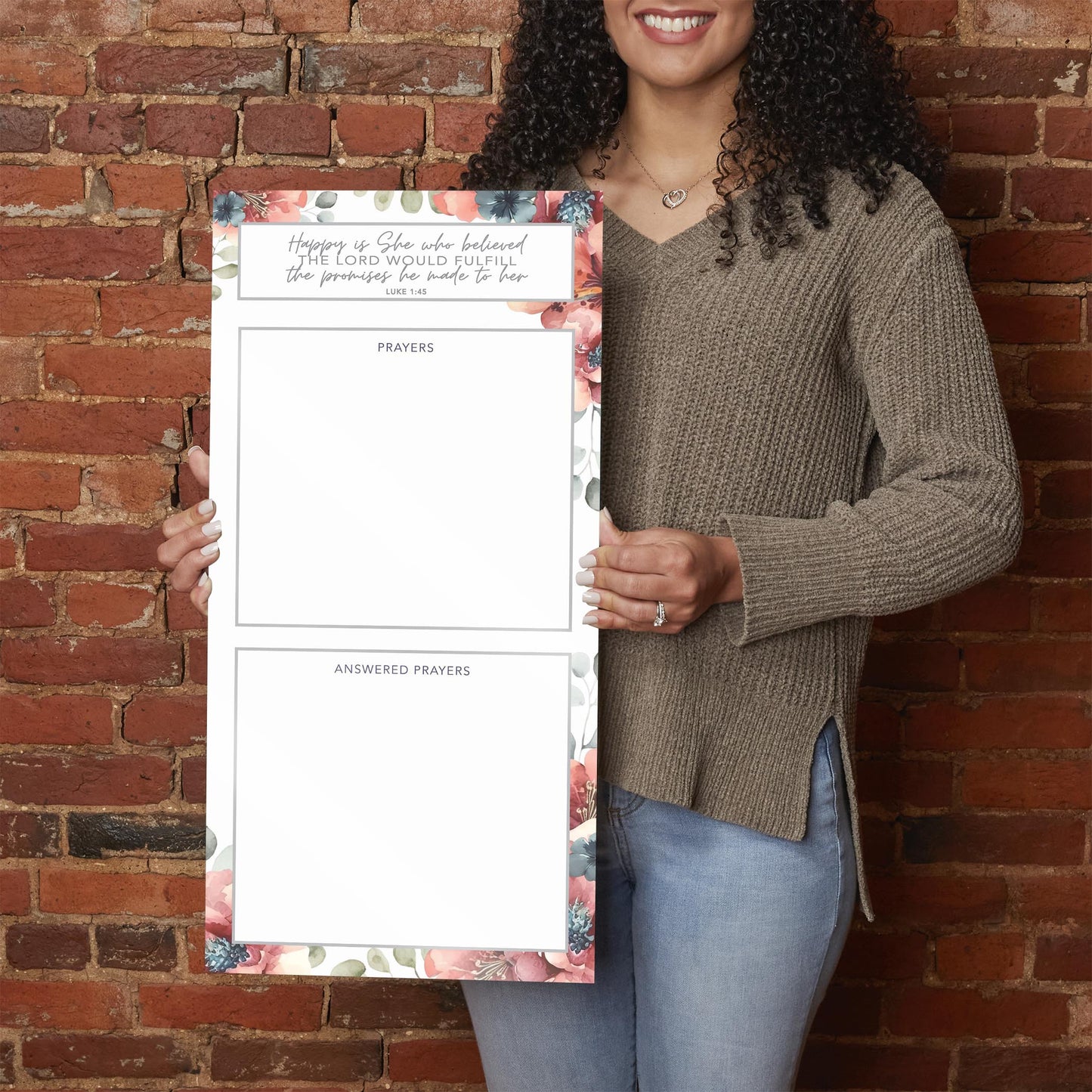 Floral Happy Is She Prayer Tracker | 12x24