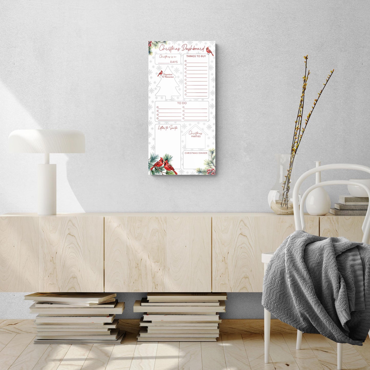 Classic Cardinals Christmas Dashboard | 12x24