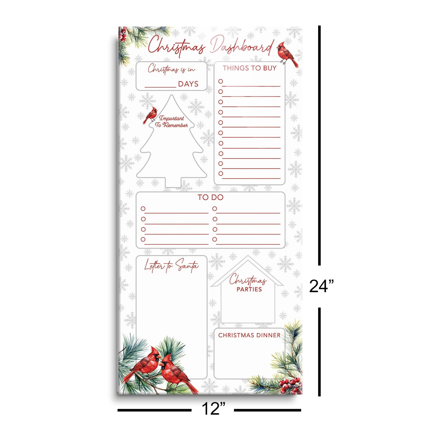 Classic Cardinals Christmas Dashboard | 12x24