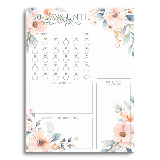 Floral Wedding Tracker On White Green Outlines | 12x16