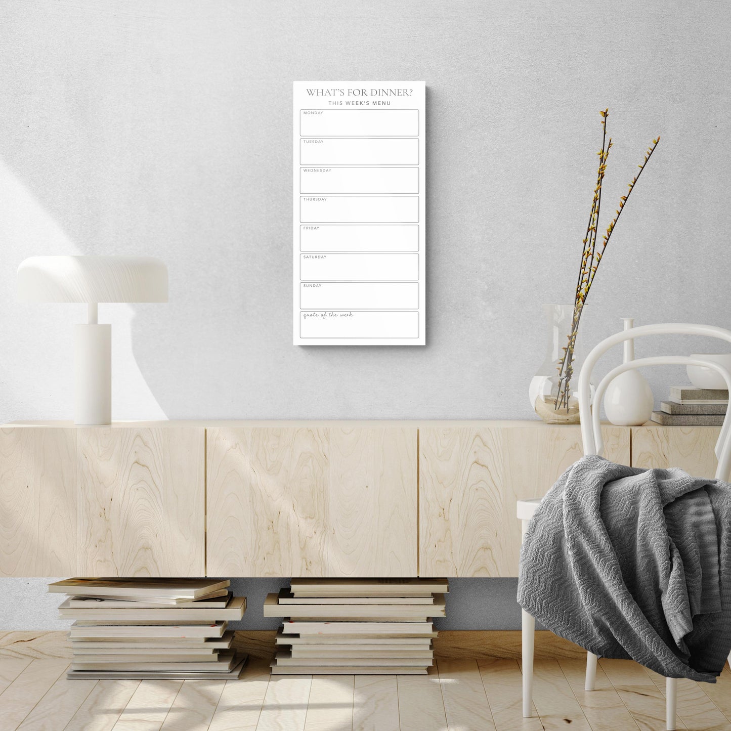 Minimalistic White What's For Dinner Menu Board | 12x24