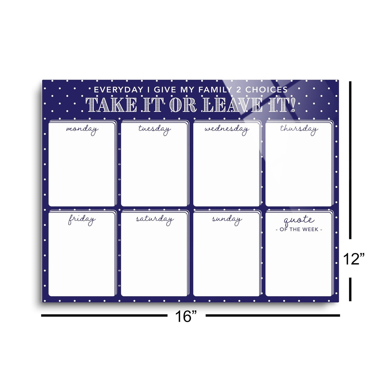 Navy Polka Dot Weekly Menu | 16x12