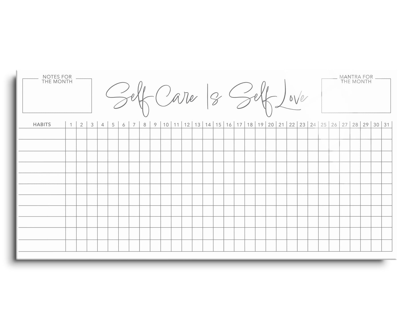 Minimalistic White Self Care Habit Tracker | 24x12