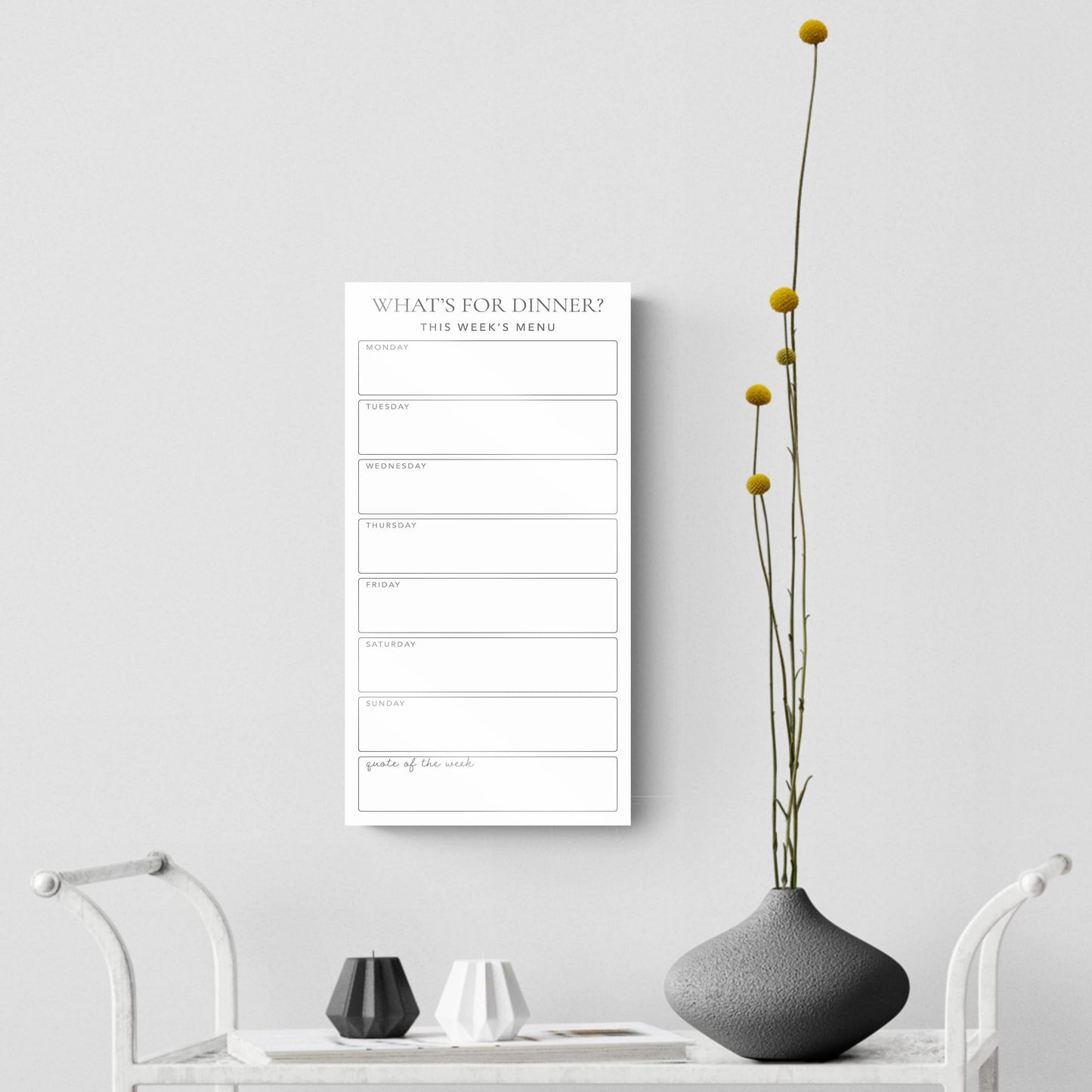 Minimalistic White What's For Dinner Menu Board | 8x16
