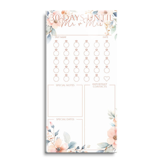 Floral Wedding Tracker On White Pink Outlines | 12x24