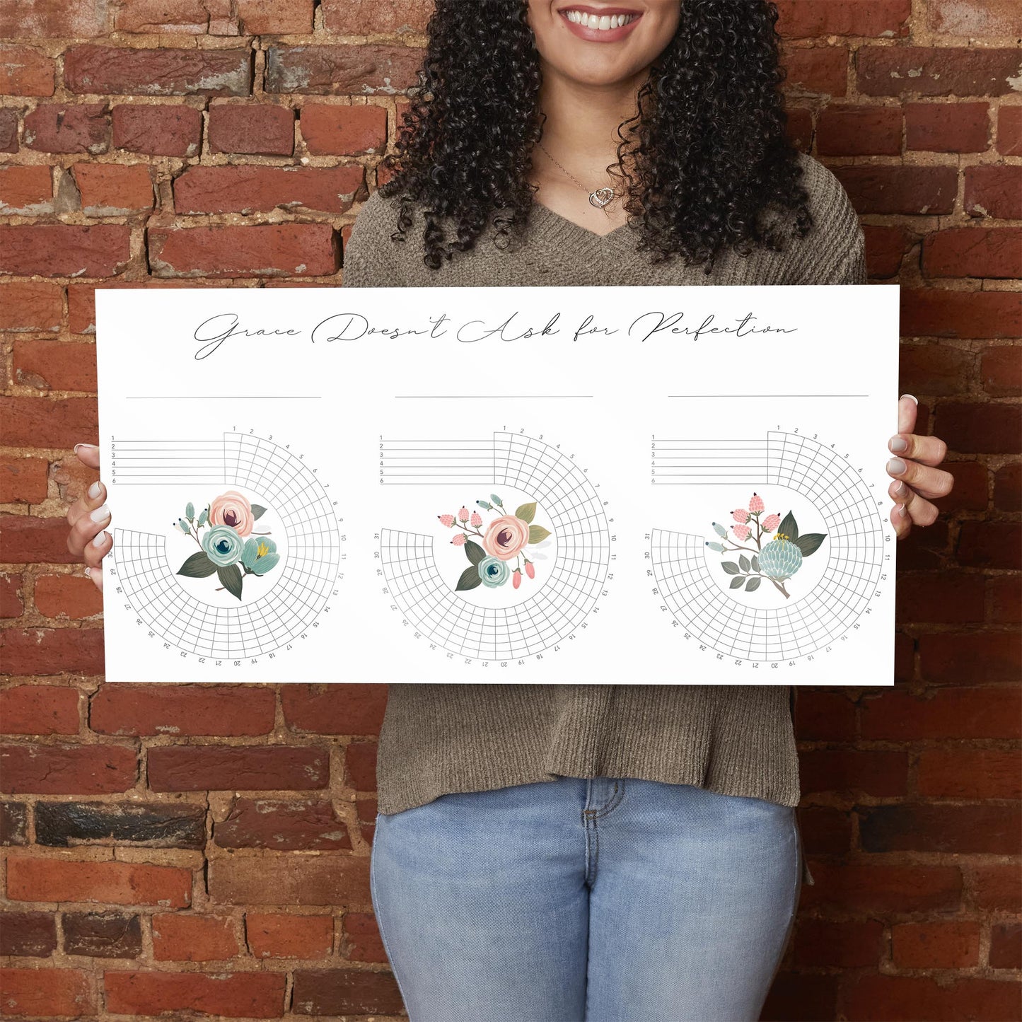Habit Tracker Tri-Flower Grace Doesn't Ask for Perfection | 24x12