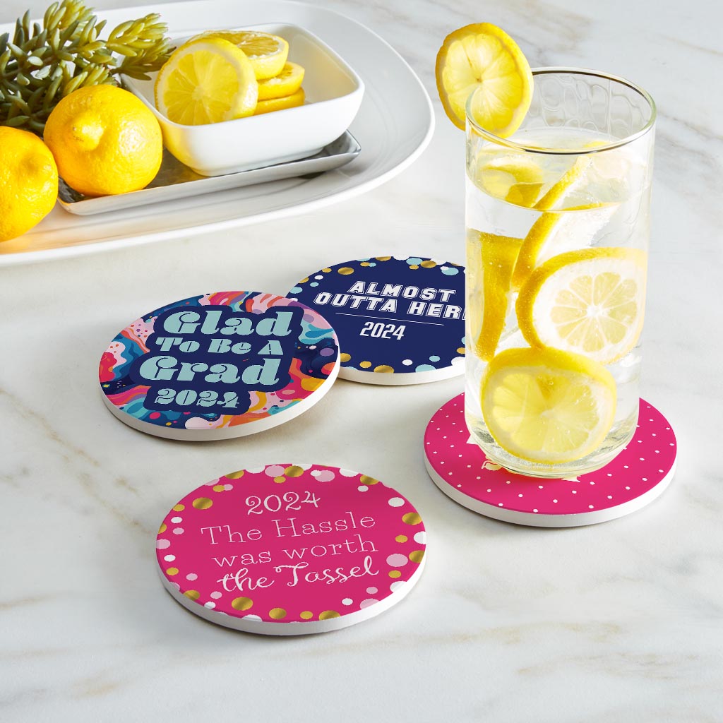 Graduation Offset Circle Coaster Set | 4x4