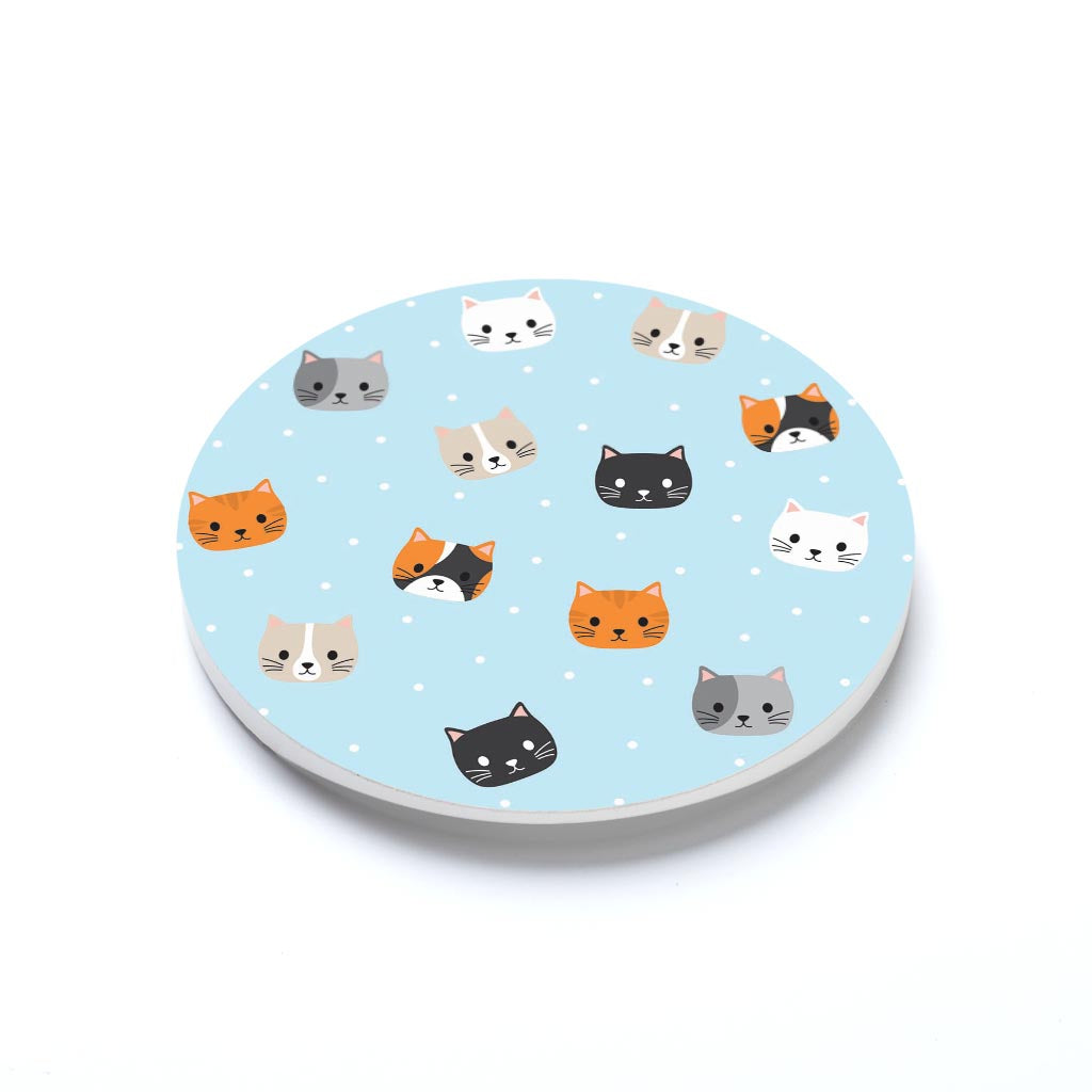 Cute Cat Faces Blue Polka Dot