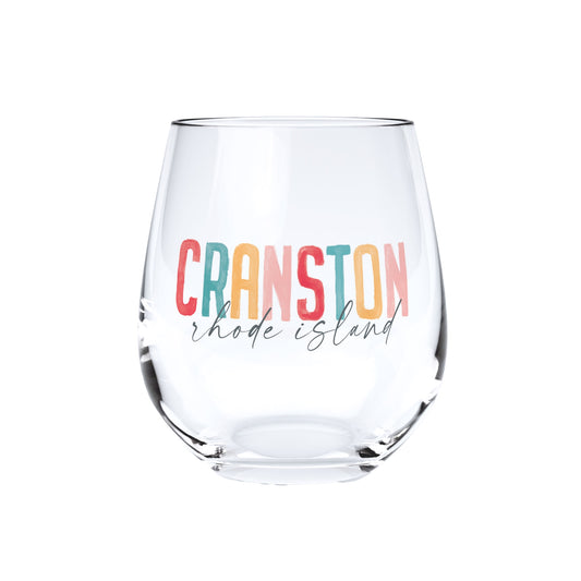 15oz Stemless Wine Glass Watercolor City Cranston RI