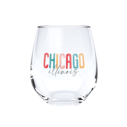 15oz Stemless Wine Glass Watercolor City Chicago IL