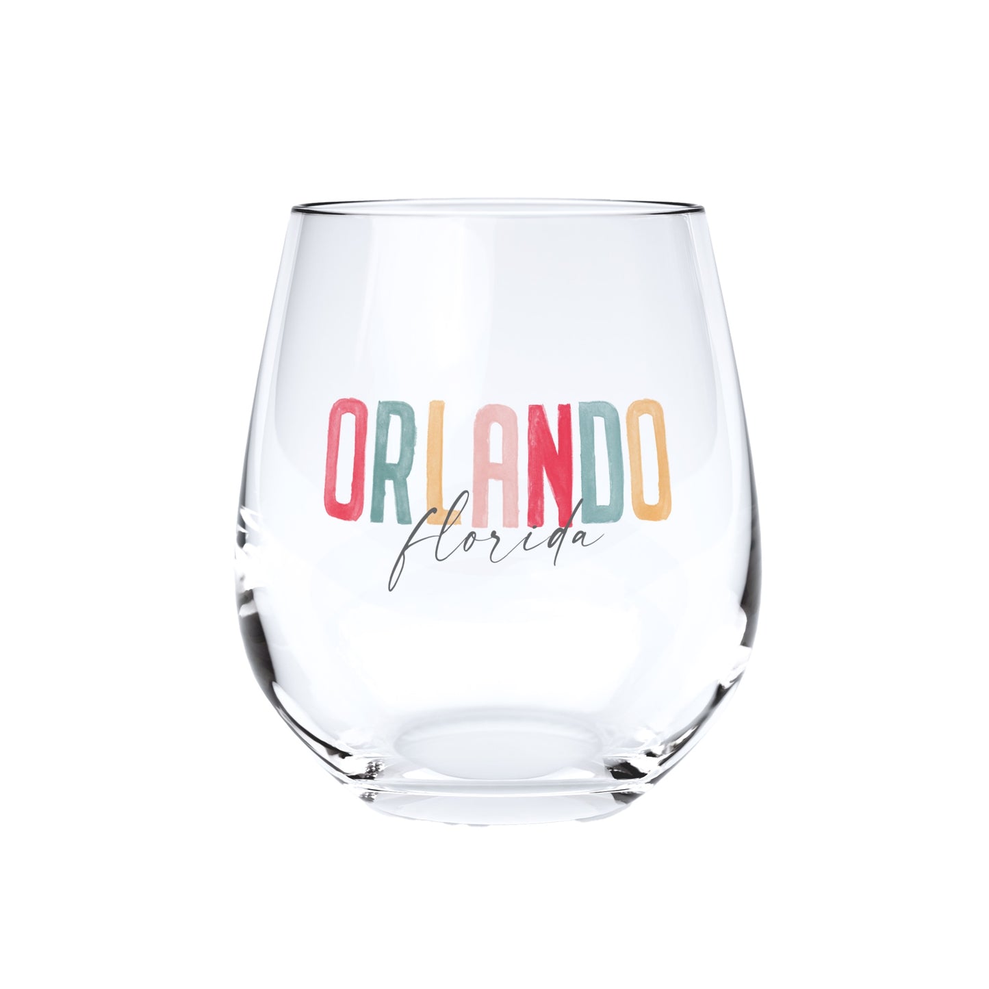 15oz Stemless Wine Glass Watercolor City Orlando FL