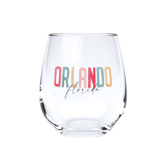 15oz Stemless Wine Glass Watercolor City Orlando FL