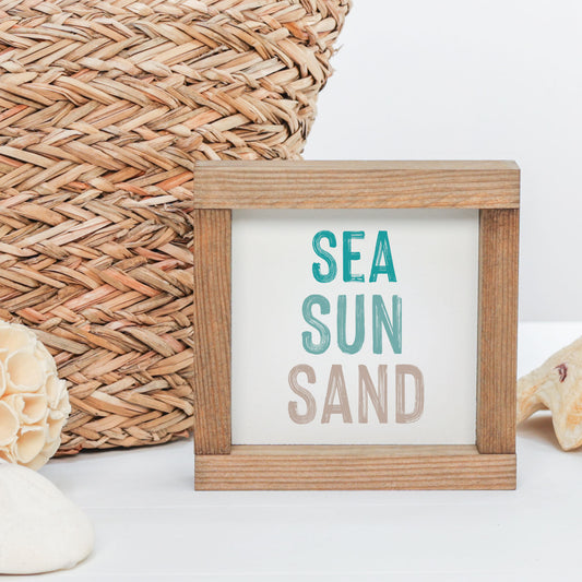Sea Sun Sand 6x6 Wood-Framed Sign