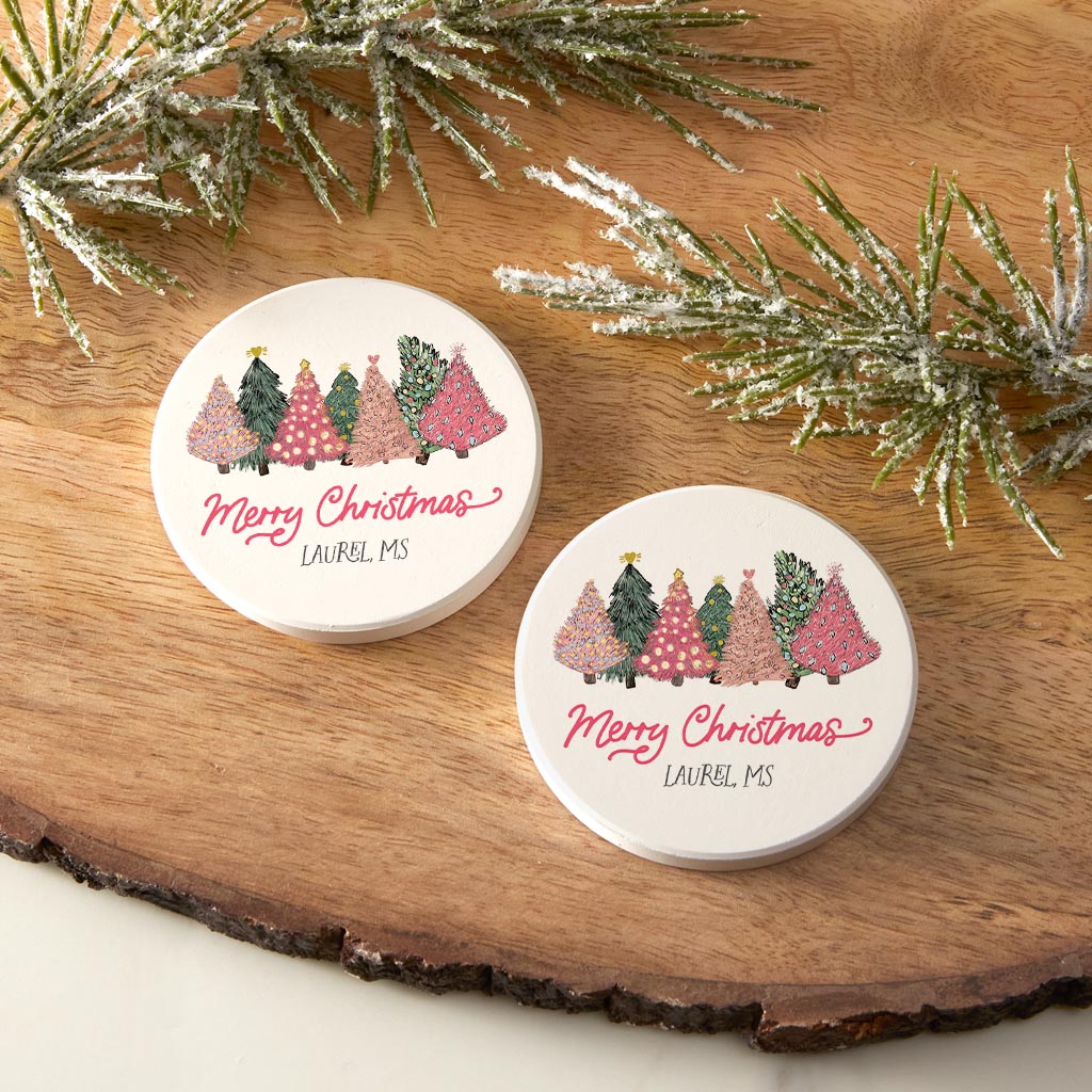 Love+Local Car Coaster Pack | Pink Christmas Trees