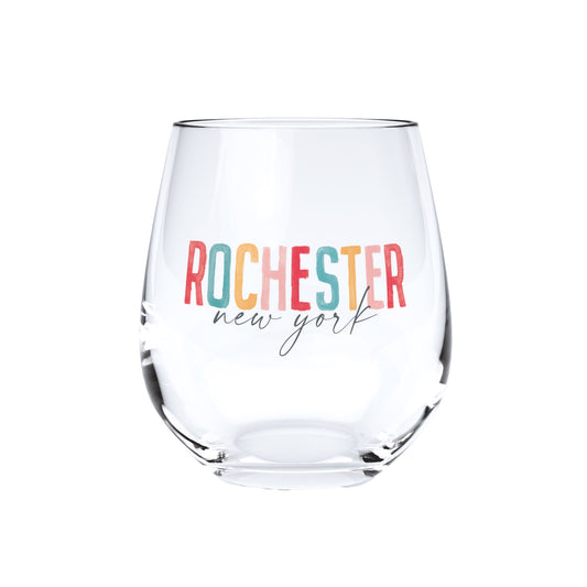 15oz Stemless Wine Glass Watercolor City Rochester NY