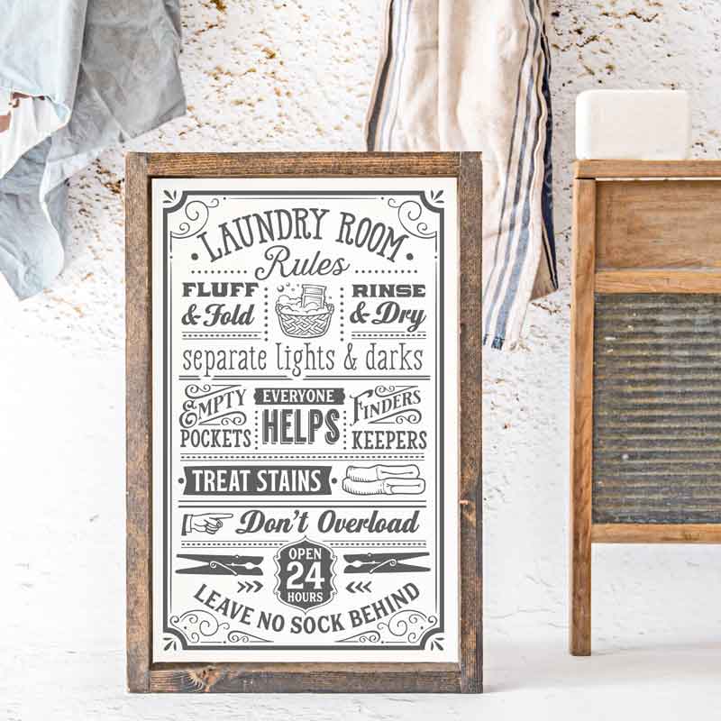 Laundry Room Rules 9x13 Wood-Framed Sign