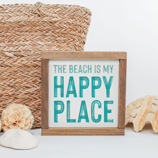 The Beach Is My Happy Place 9x9 Wood-Framed Sign