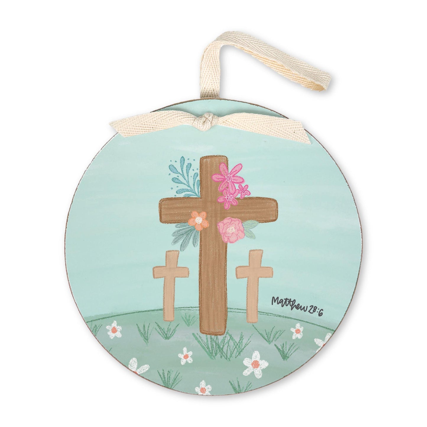 6" Round Ornament-Floral Cross Matthew 28:6