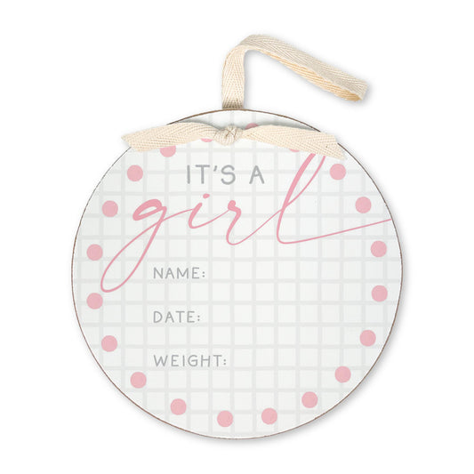 6" Round Ornament-It's A Girl Baby Announcement