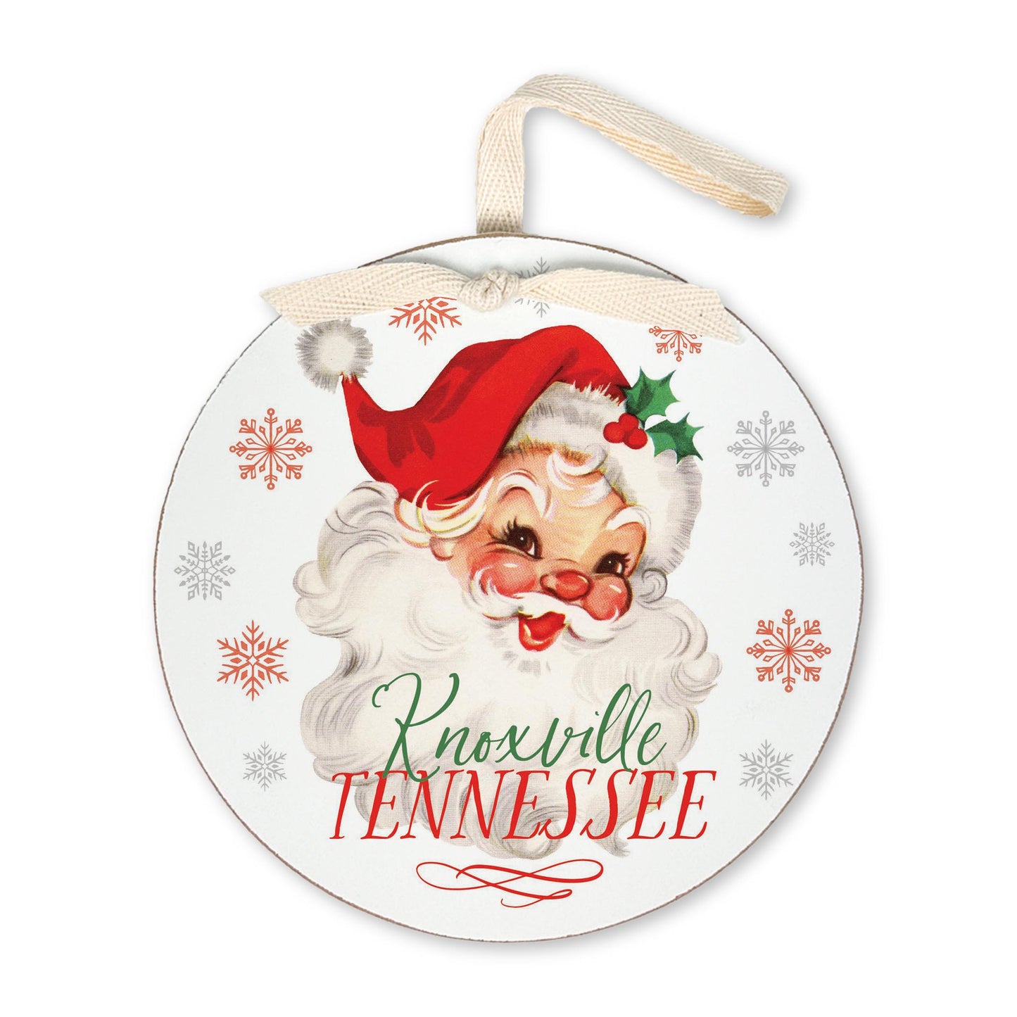 6" Round Ornament-Classic Santa City & State