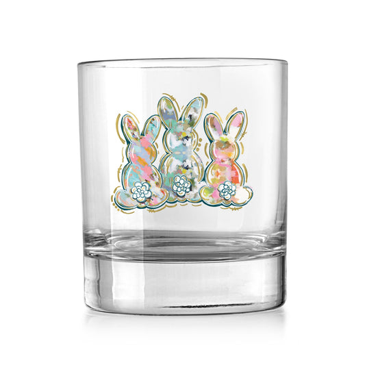 11oz Bourbon Glass-Painted Bunny Trio