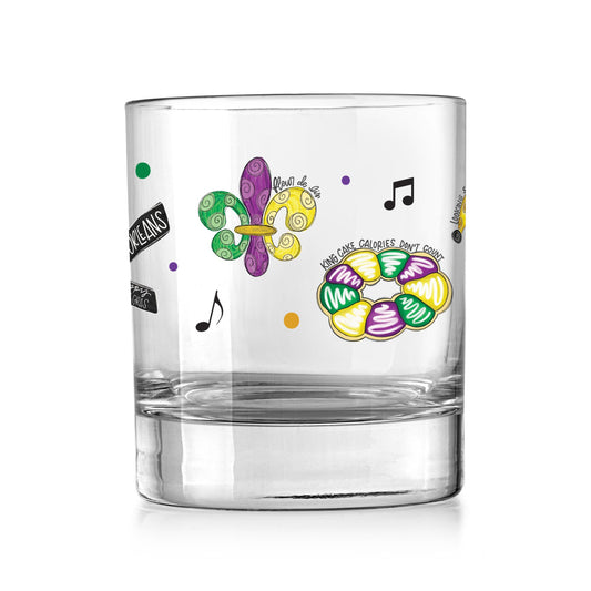 11oz Bourbon Glass-Mardi Gras Icons