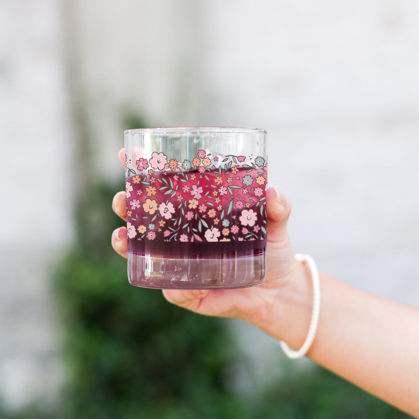 11oz Bourbon Glass-Floral Pattern