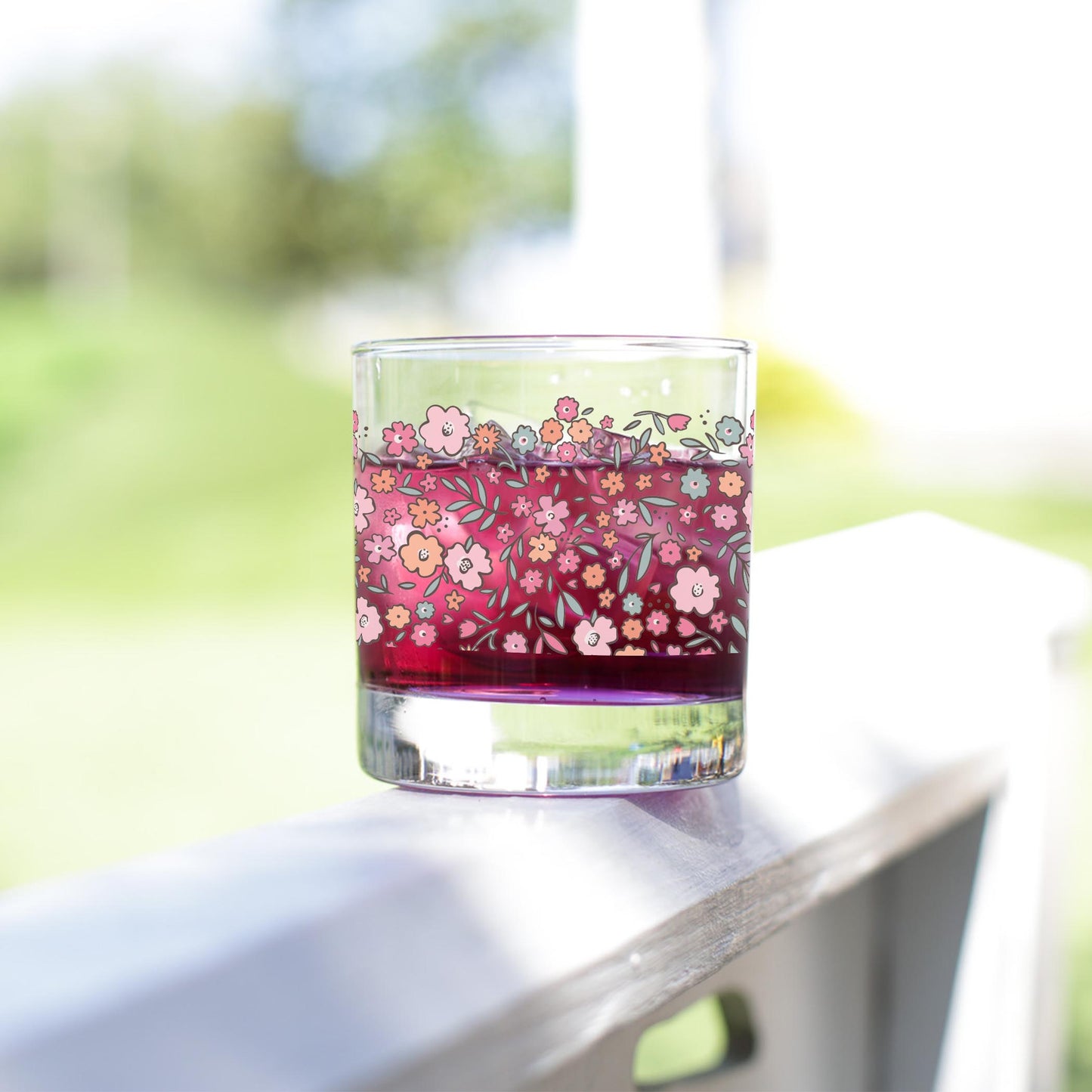 11oz Bourbon Glass-Floral Pattern