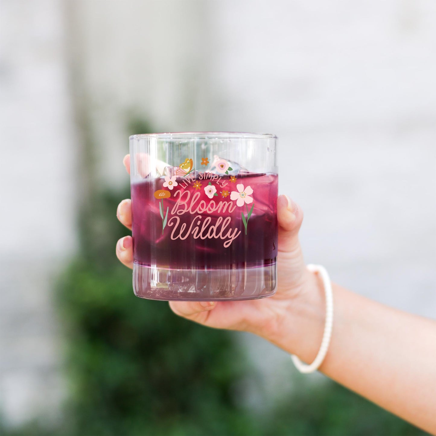 11oz Bourbon Glass-Spring Live Simply Bloom Wildly