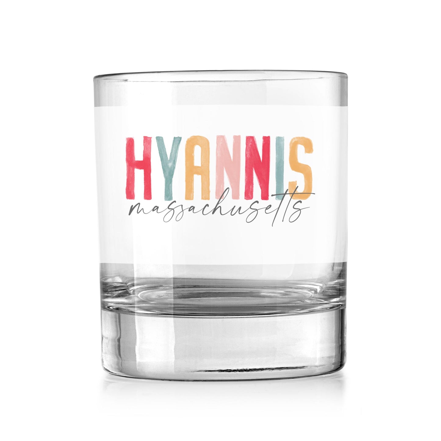 11oz Bourbon Glass-Watercolor City Hyannis MA