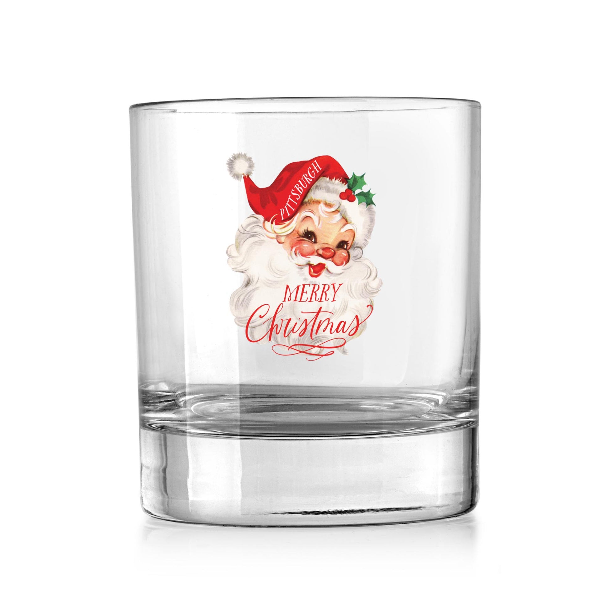 11oz Bourbon Glass-Classic Santa Merry Christmas -0