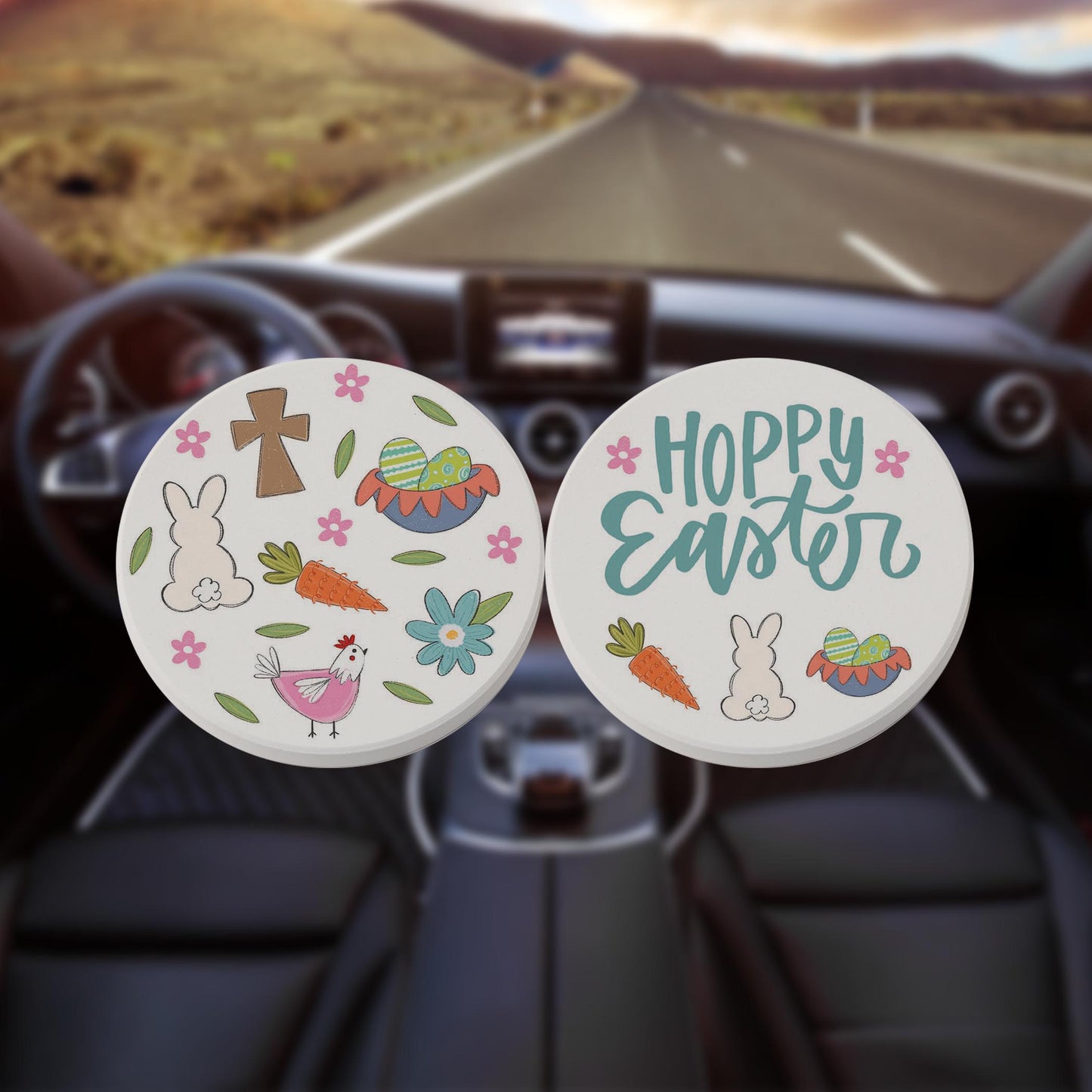 Car Coaster 2-Pack Kalia Lane-Hoppy Easter & Easter Pattern