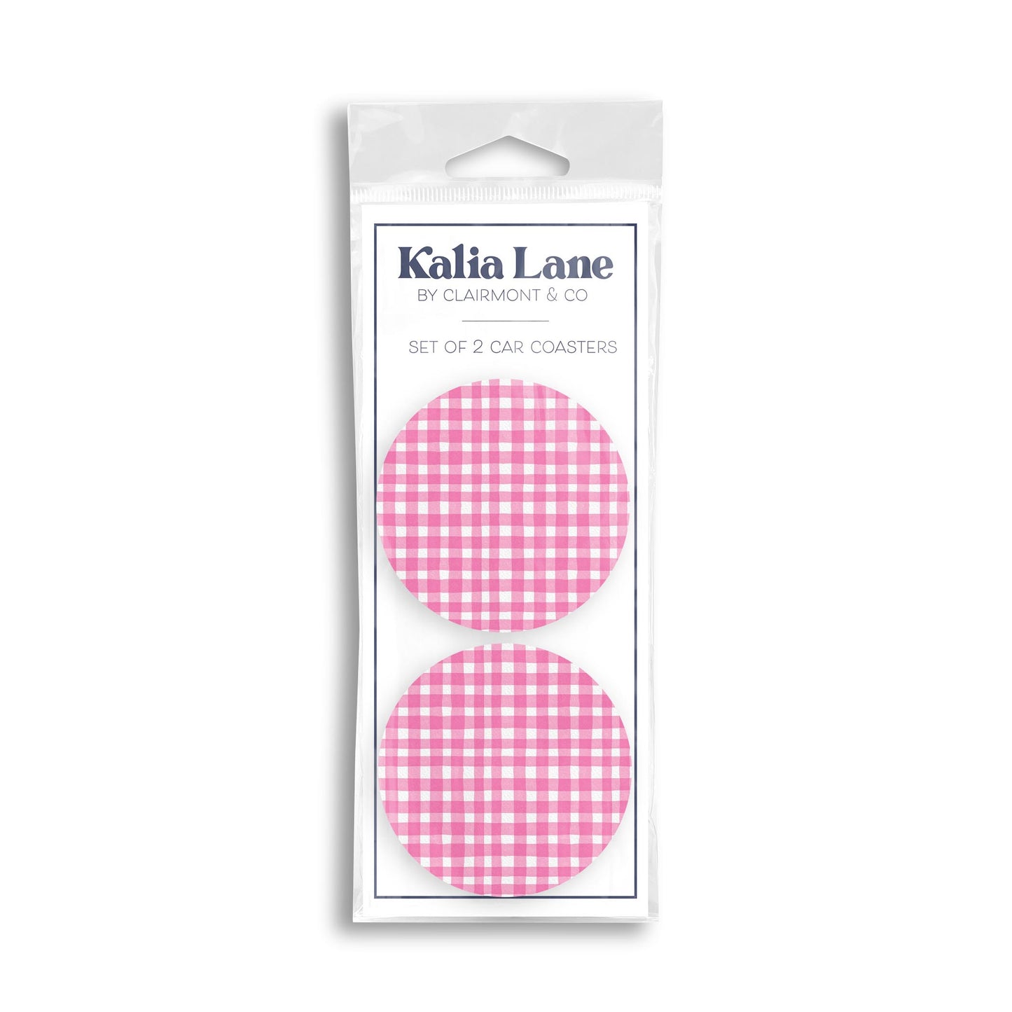 Car Coaster 2-Pack Kalia Lane-Pink Plaid Pattern