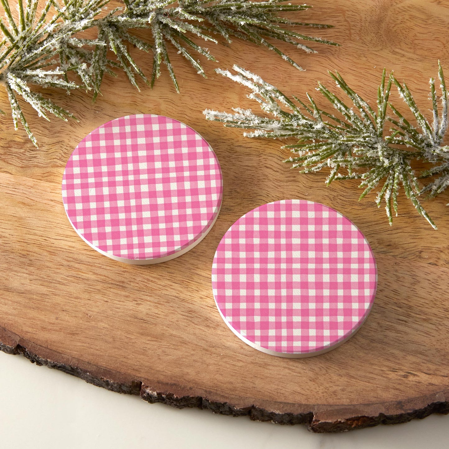 Car Coaster 2-Pack Kalia Lane-Pink Plaid Pattern