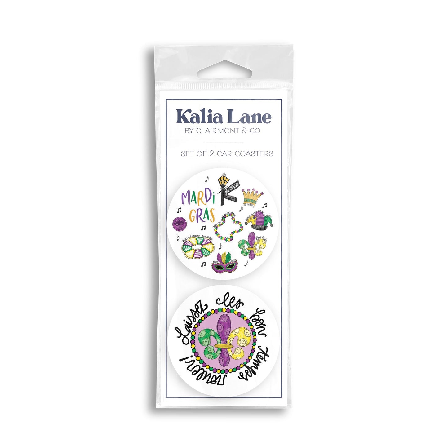 Car Coaster 2-Pack Kalia Lane-Mardi Gras Icons & Laissez Les Bon Temps Rouler