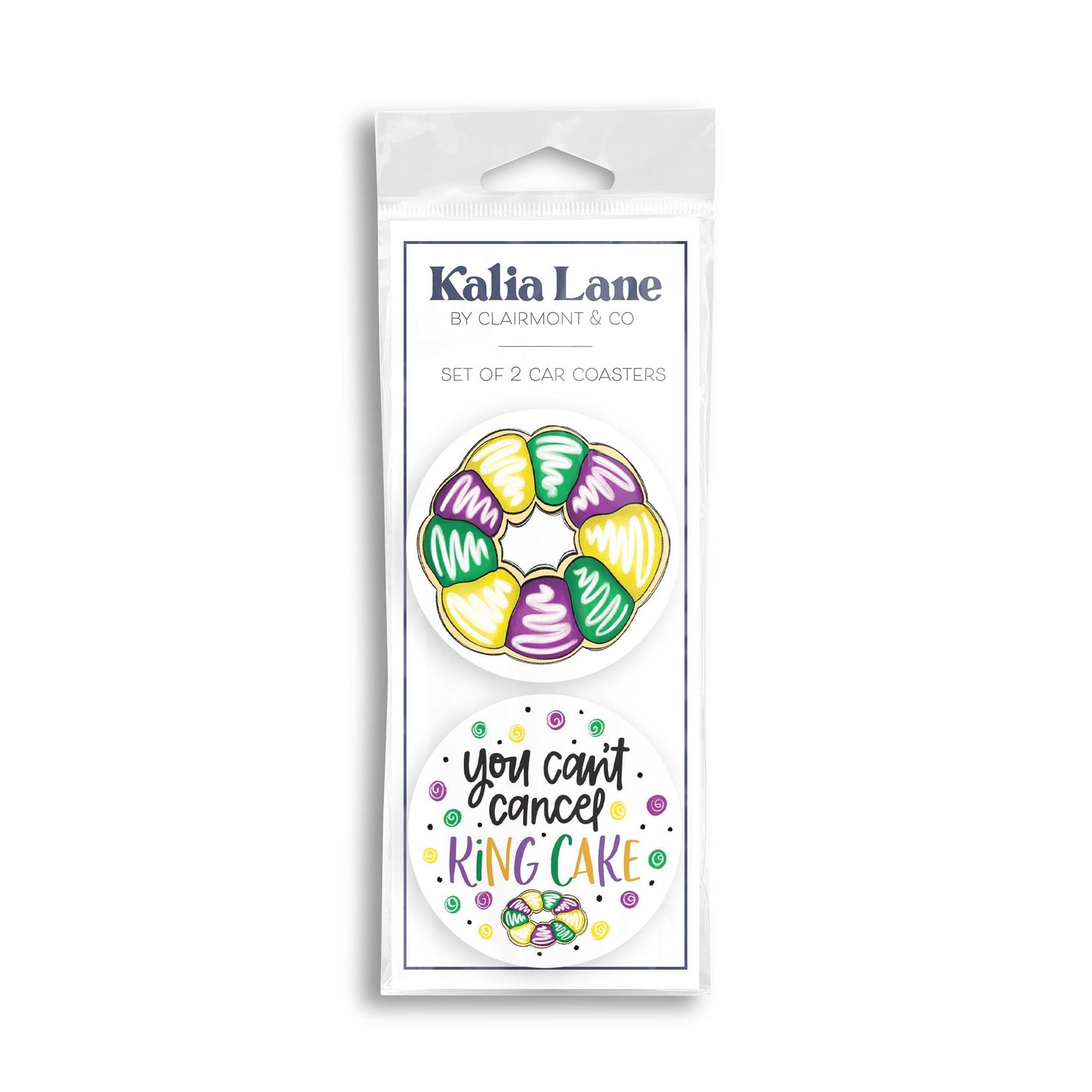 Car Coaster 2-Pack Kalia Lane-Mardi Gras King Cake