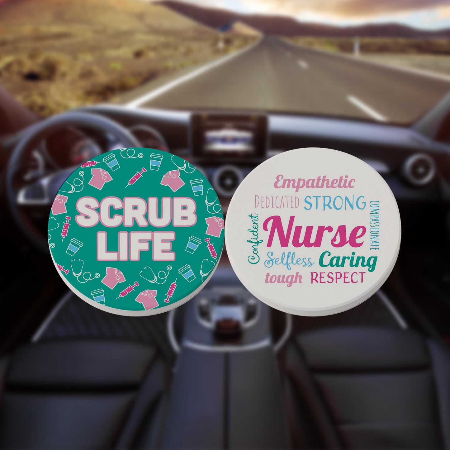 Car Coaster 2-Pack Kalia Lane-Scrub Life & Nursing Words