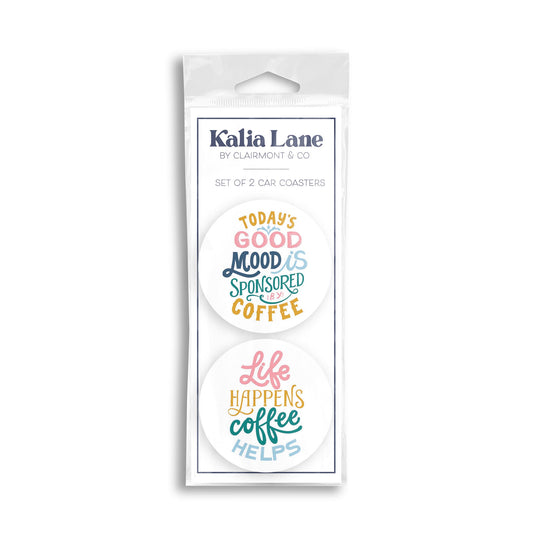 Car Coaster 2-Pack Kalia Lane-Good Mood & Coffee Helps -0