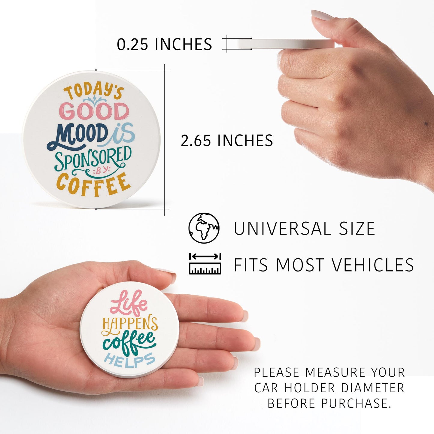 Car Coaster 2-Pack Kalia Lane-Good Mood & Coffee Helps -5