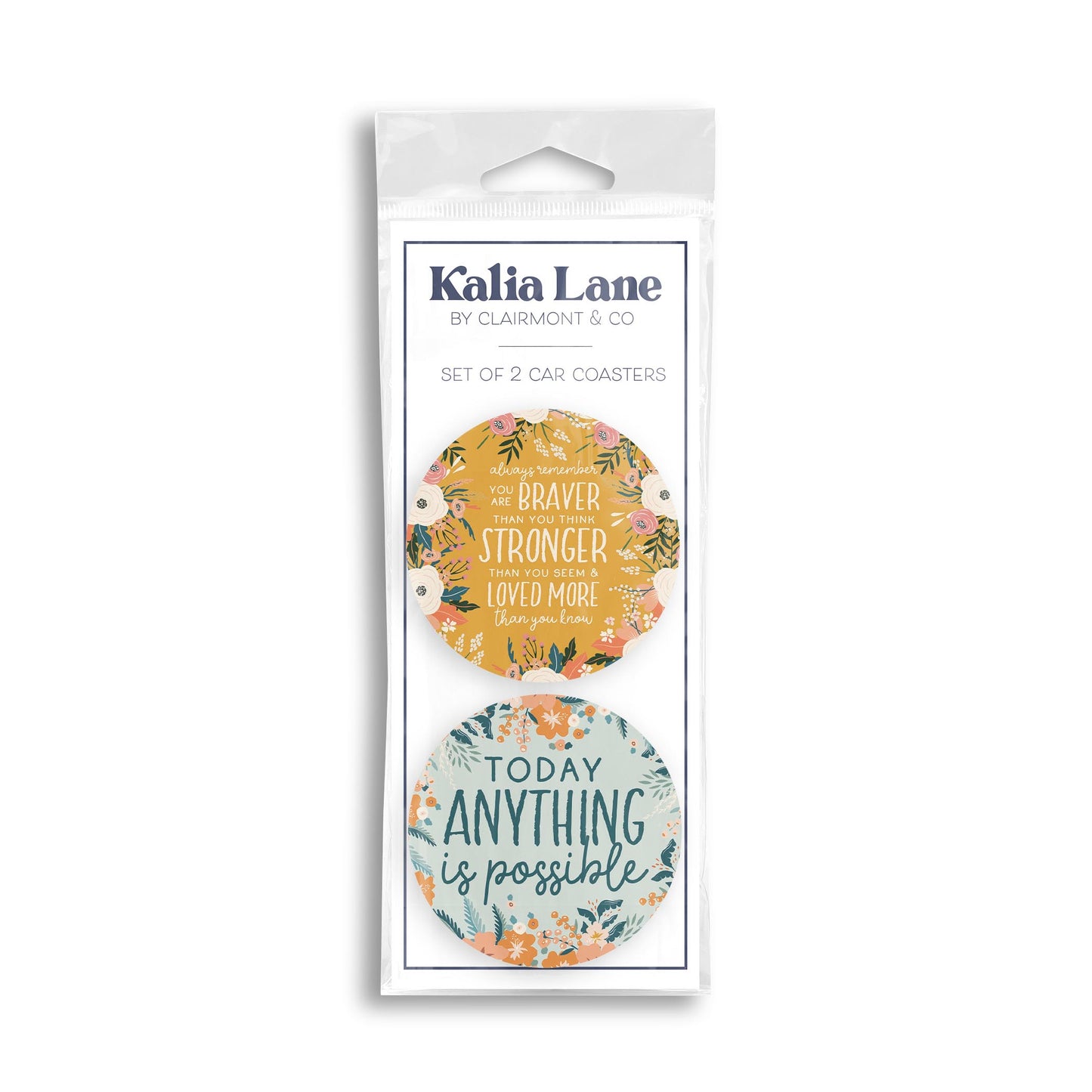 Car Coaster 2-Pack Kalia Lane-Braver Stronger & Anything Is Possible -0