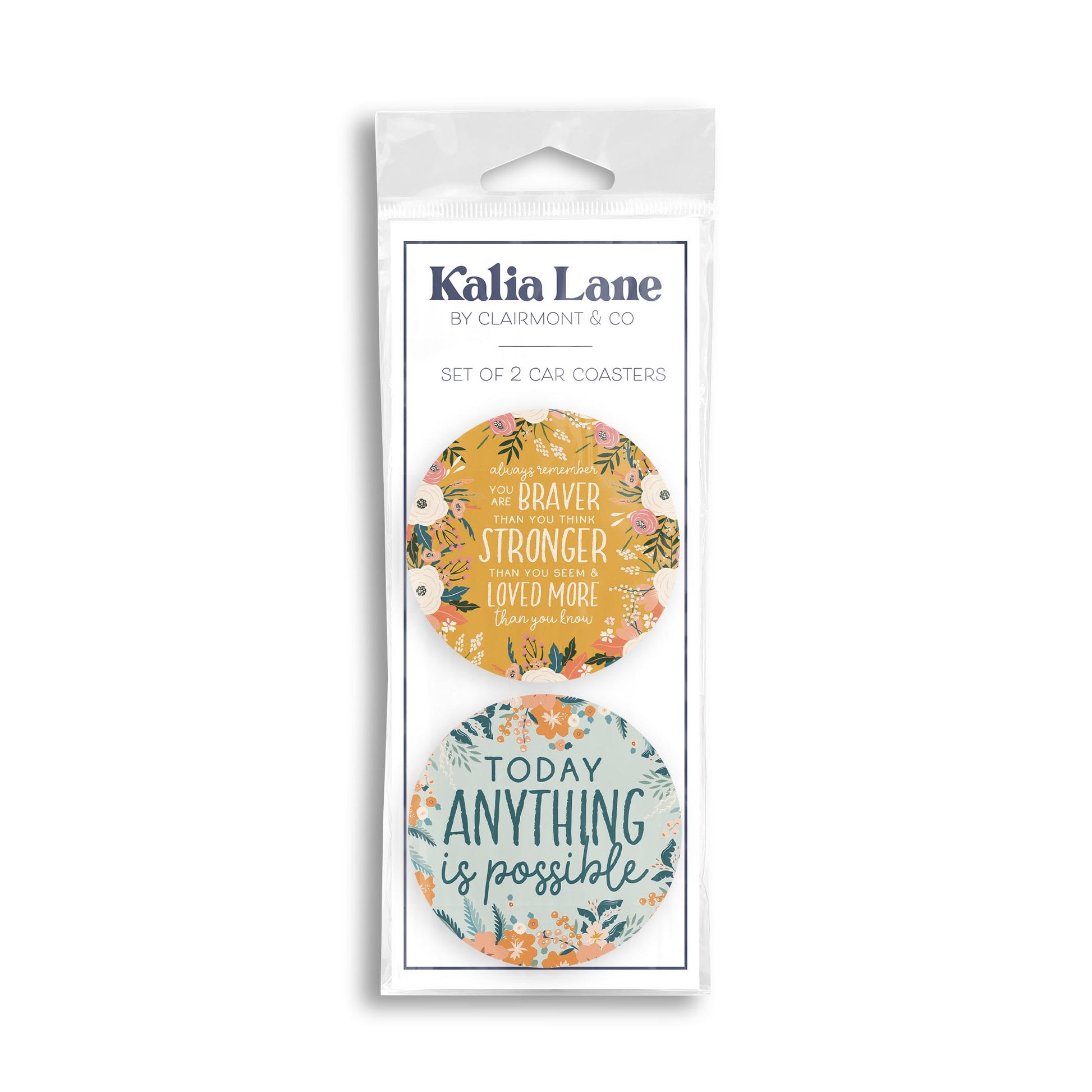 Car Coaster 2-Pack Kalia Lane-Braver Stronger & Anything Is Possible -0