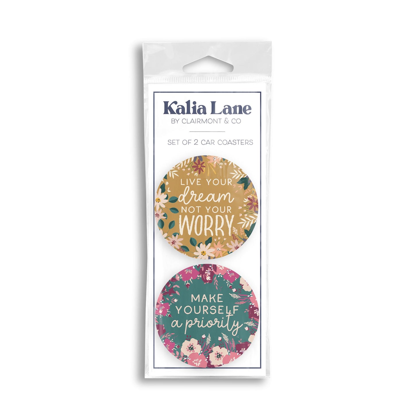 Car Coaster 2-Pack Kalia Lane-Live Your Dream & Make Yourself A Priority -0