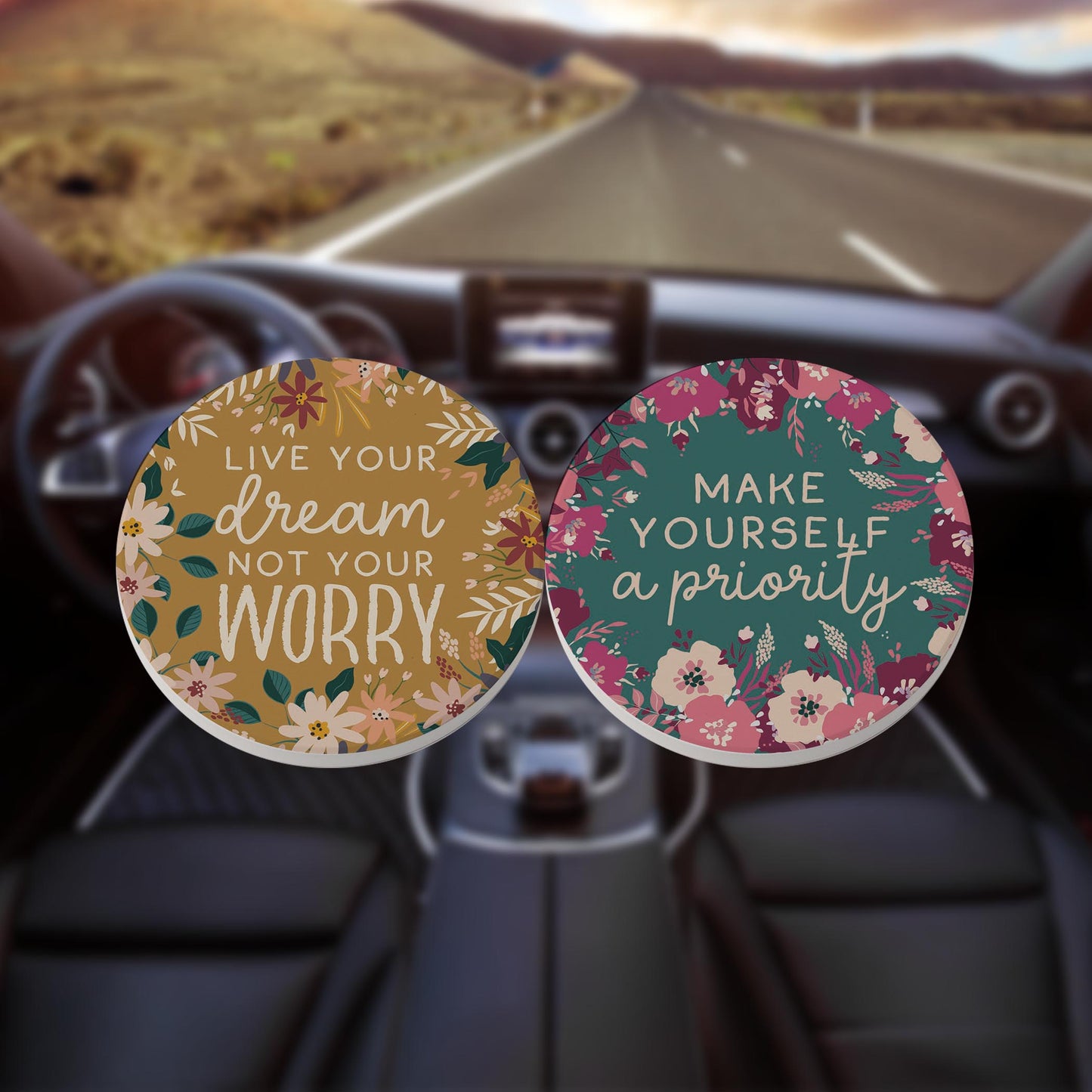 Car Coaster 2-Pack Kalia Lane-Live Your Dream & Make Yourself A Priority -8