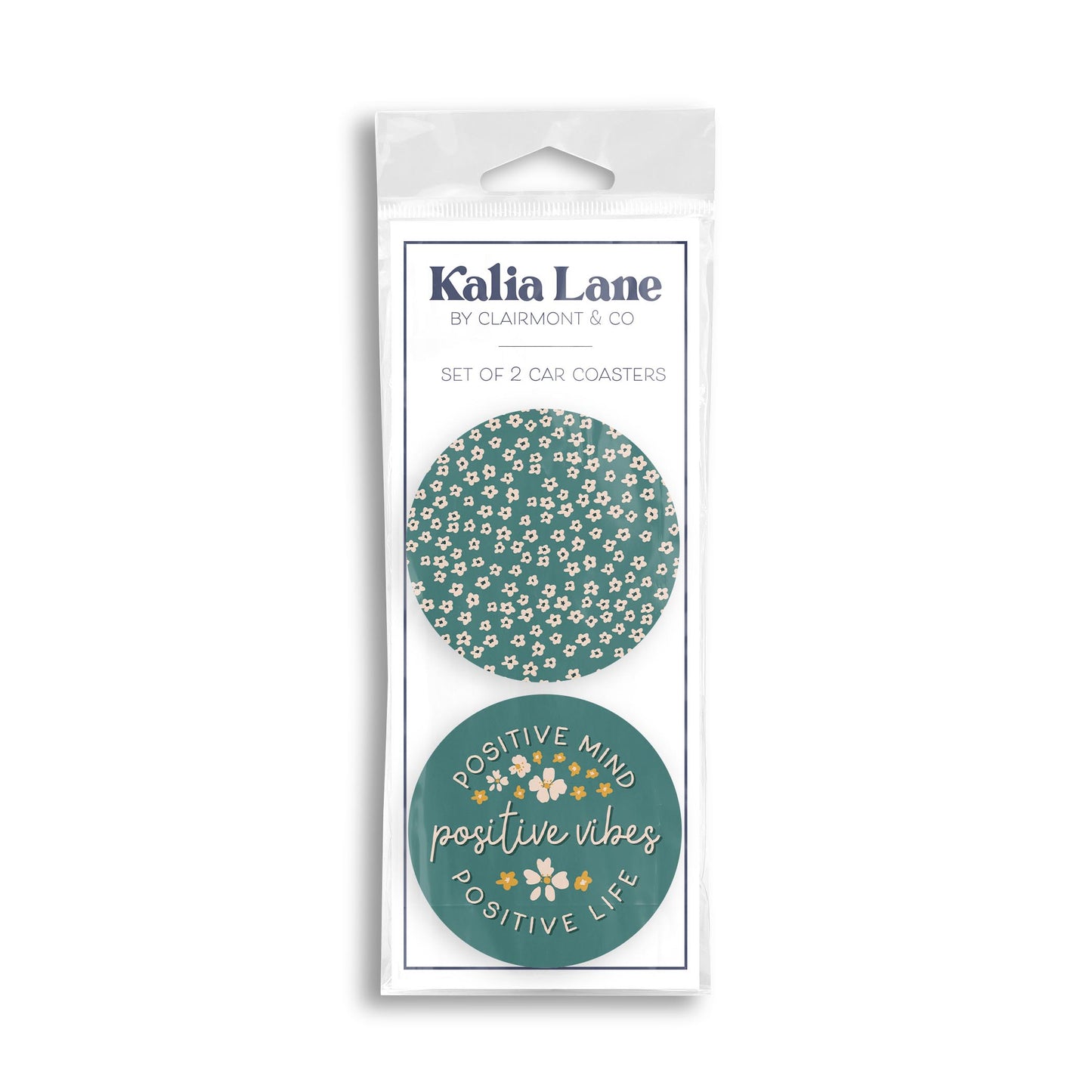 Car Coaster 2-Pack Kalia Lane-Positive Vibes & Floral Pattern -0