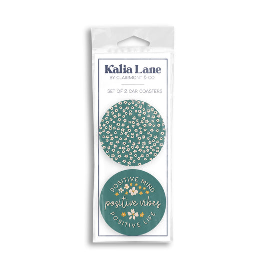 Car Coaster 2-Pack Kalia Lane-Positive Vibes & Floral Pattern -0