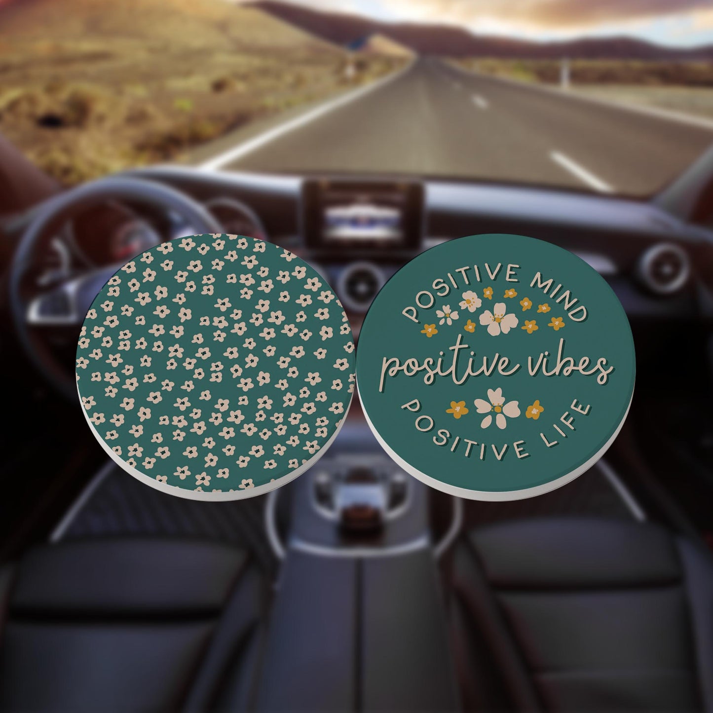 Car Coaster 2-Pack Kalia Lane-Positive Vibes & Floral Pattern -8