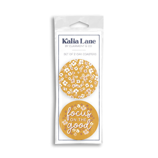 Car Coaster 2-Pack Kalia Lane-Focus On The Good & Floral Pattern -0